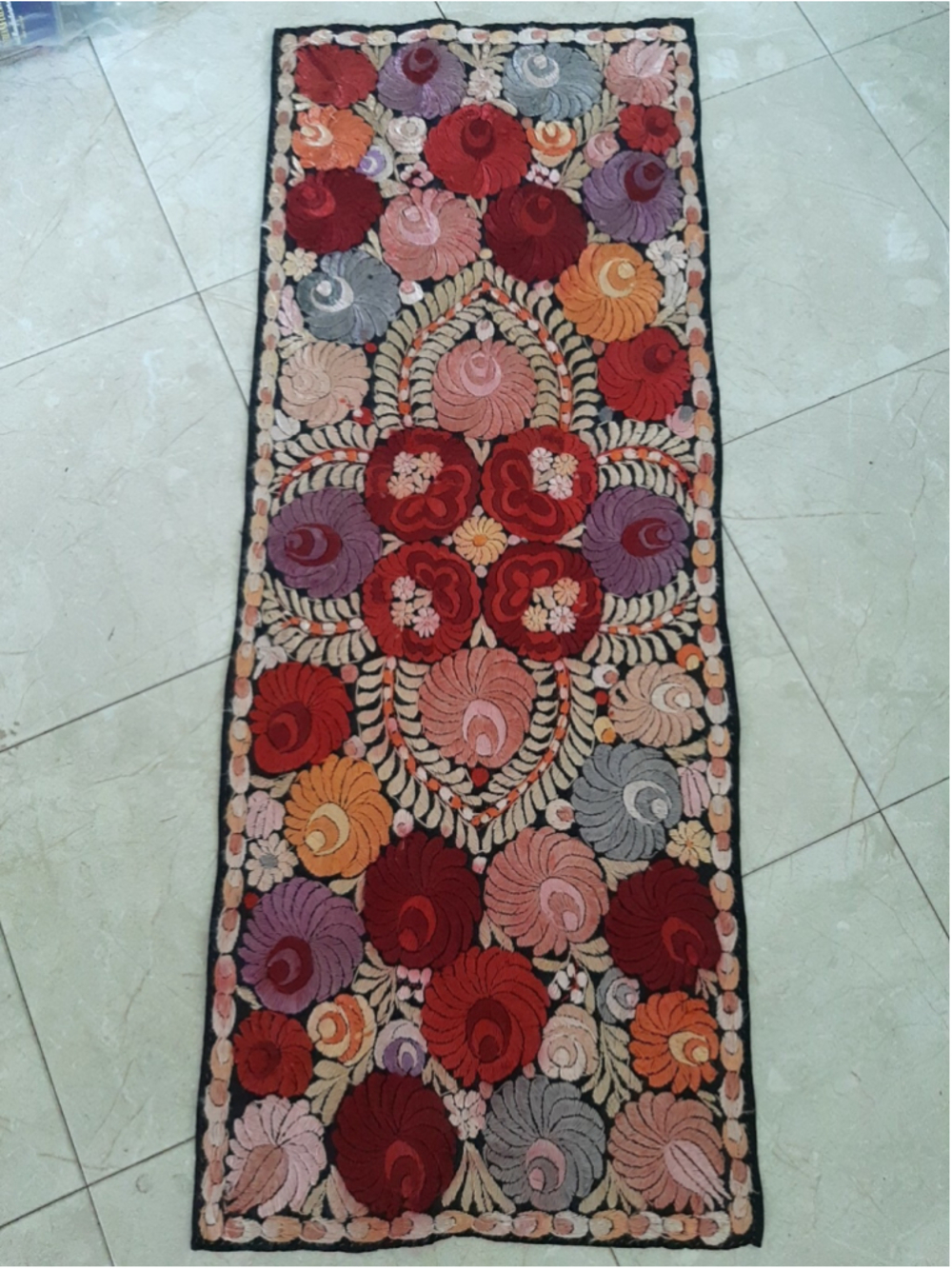 Antique Silk Hand Embroidered Table Runner